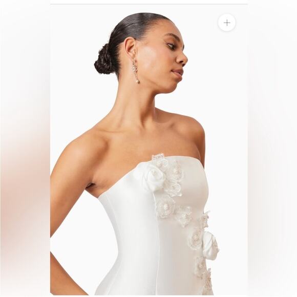 elliatt oleander strapless sateen 3D flower pearl mesh maxi mini dress large NEW - Picture 12 of 15